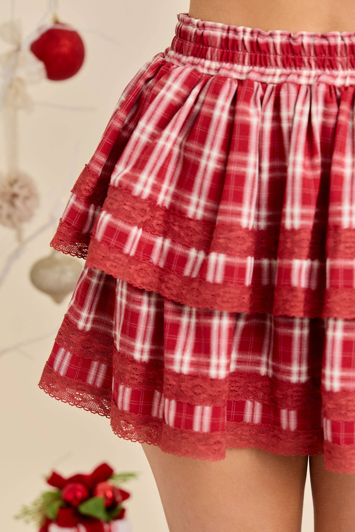 Merry Plaid Tiered Skort