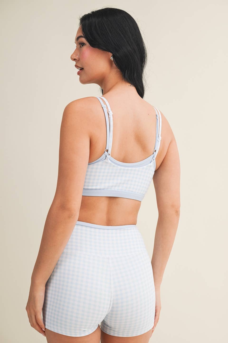Gingham Print Double Layered Sports Bra - Baycreek & Co