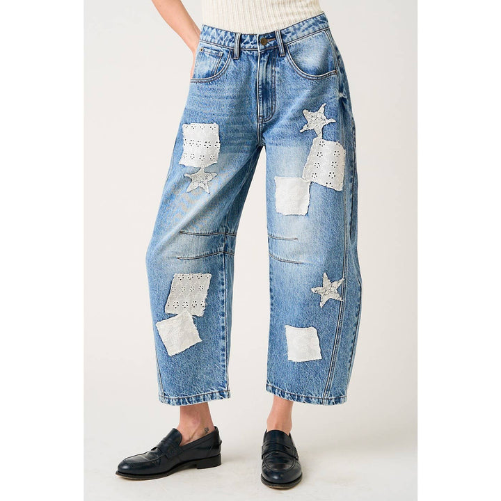 PATCHWORK BARREL JEANS - Baycreek & Co