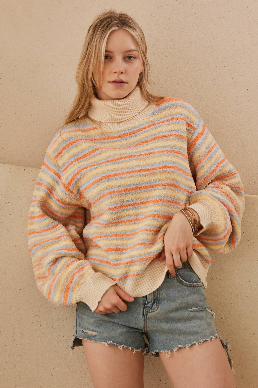 Turtle Neck Multi Striped Sweater - Baycreek & Co