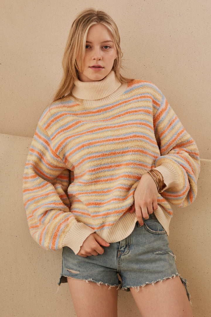 Turtle Neck Multi Striped Sweater - Baycreek & Co
