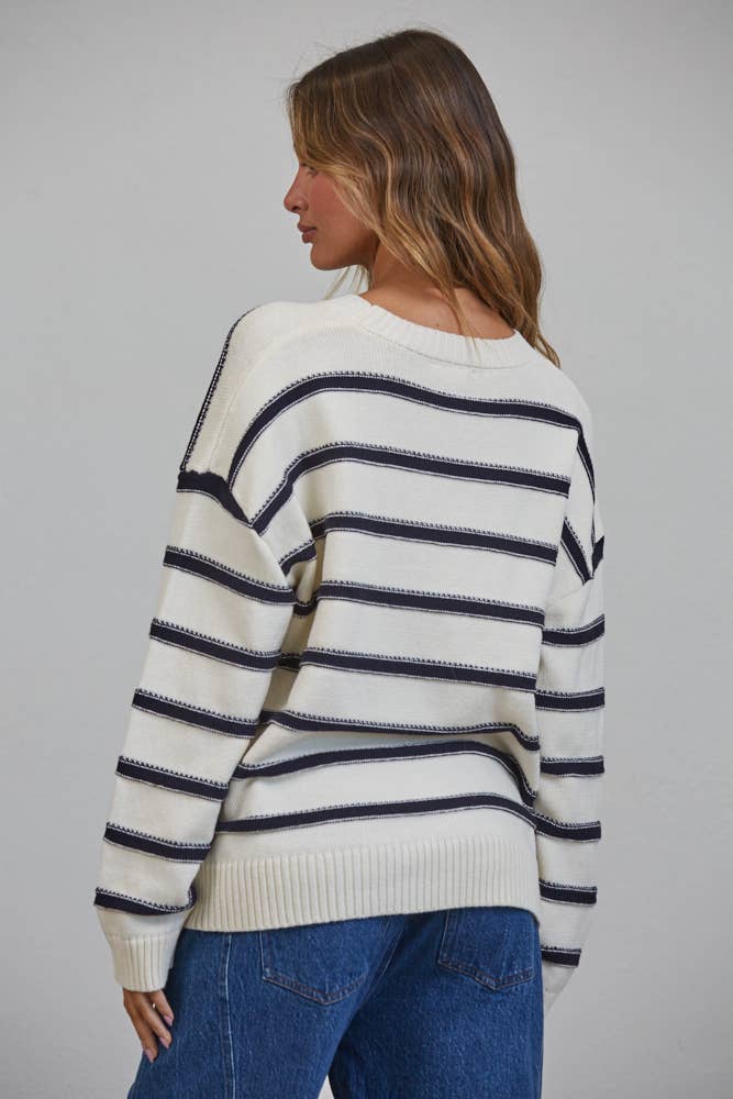 NSW3499 Nautical Stitch Stripe Oversized Sweater - Baycreek & Co