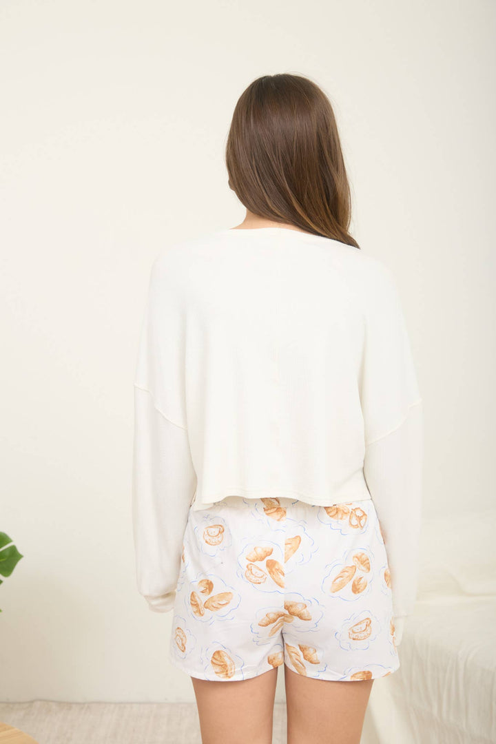 SPLIT NECK LONG SLEEVE CROPPED KNIT TOP - Baycreek & Co