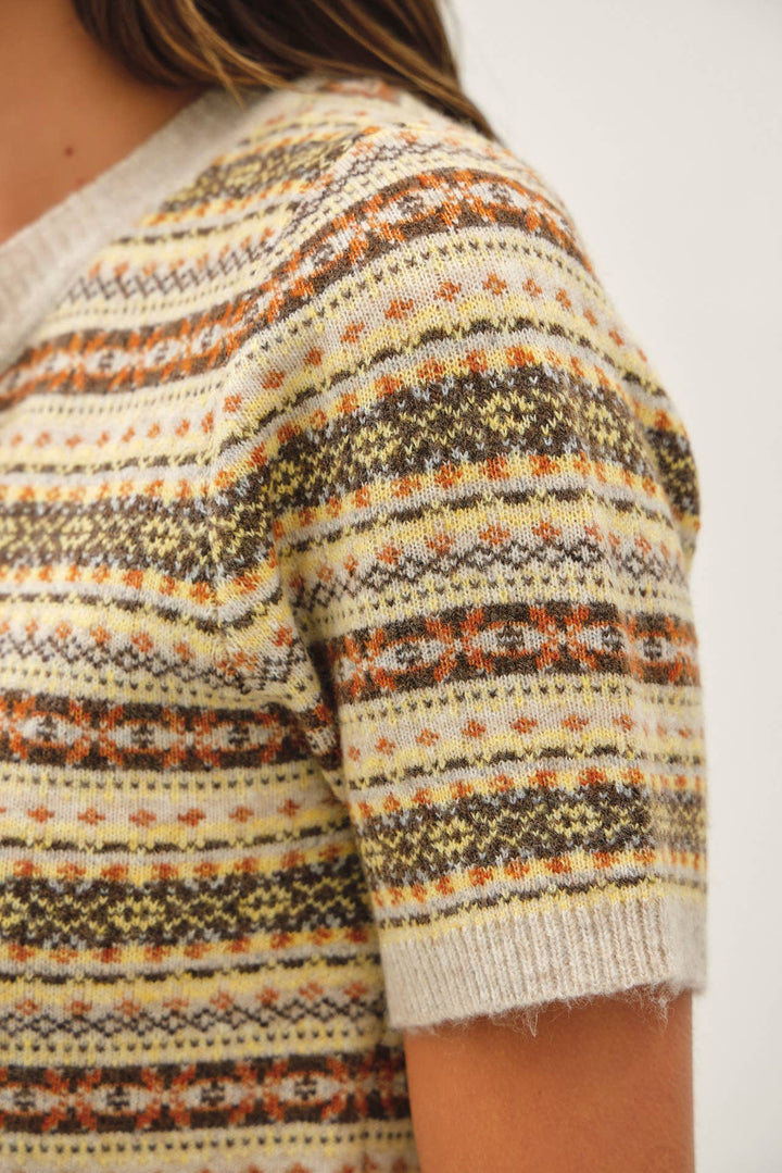 FAIR ISLE SHORT SLEEVE SWEATER: MUSTARD / S - Baycreek & Co