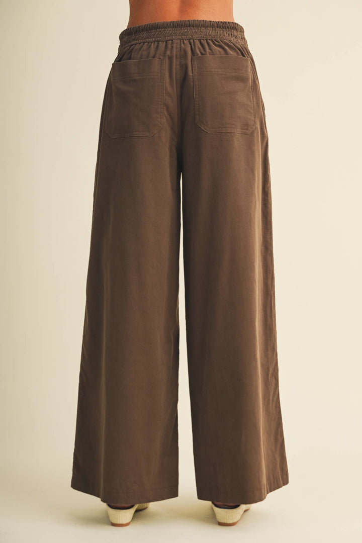 Wide-Leg Corduroy Elasticated Waist Trousers: Brown / S - Baycreek & Co