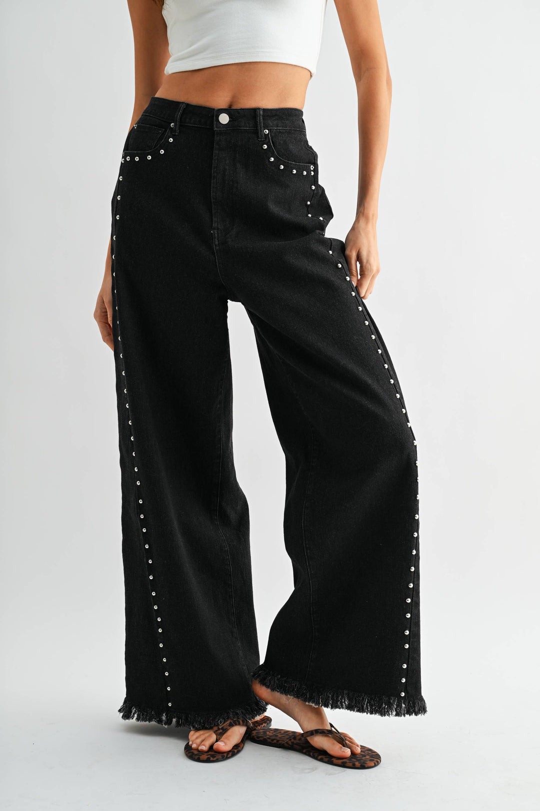 Black Wide-Leg Stud Pants - Baycreek & Co