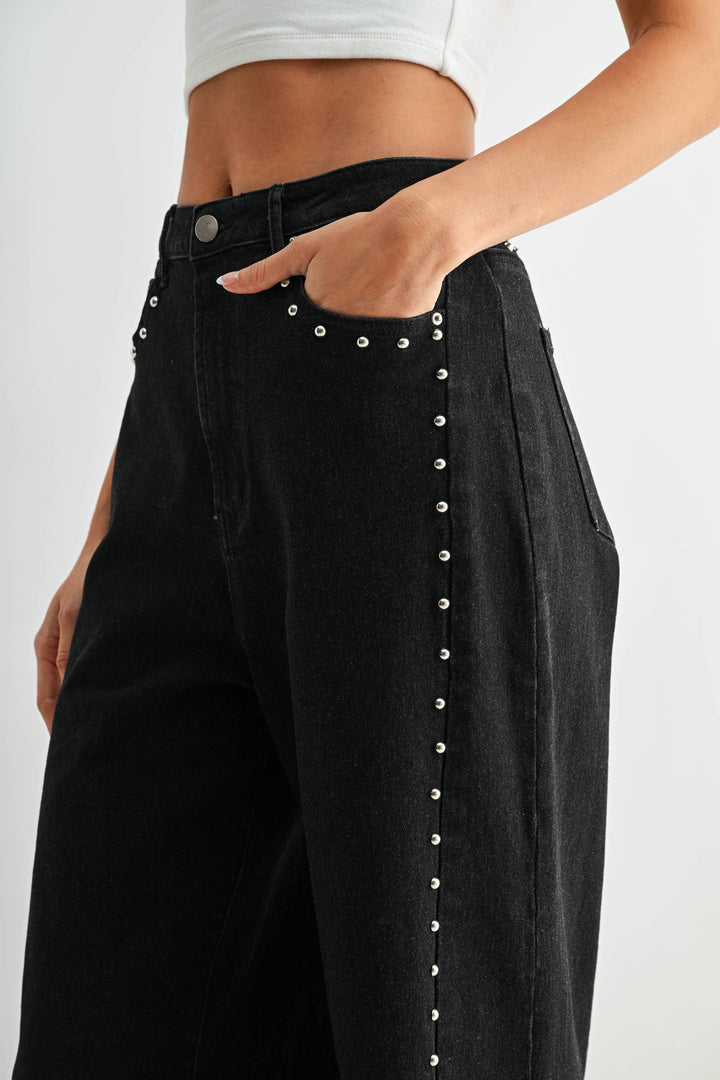 Black Wide-Leg Stud Pants - Baycreek & Co