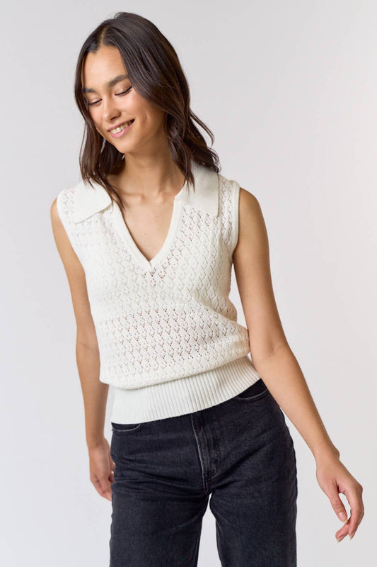 COLLARED TEXTURED SWEATER TOP