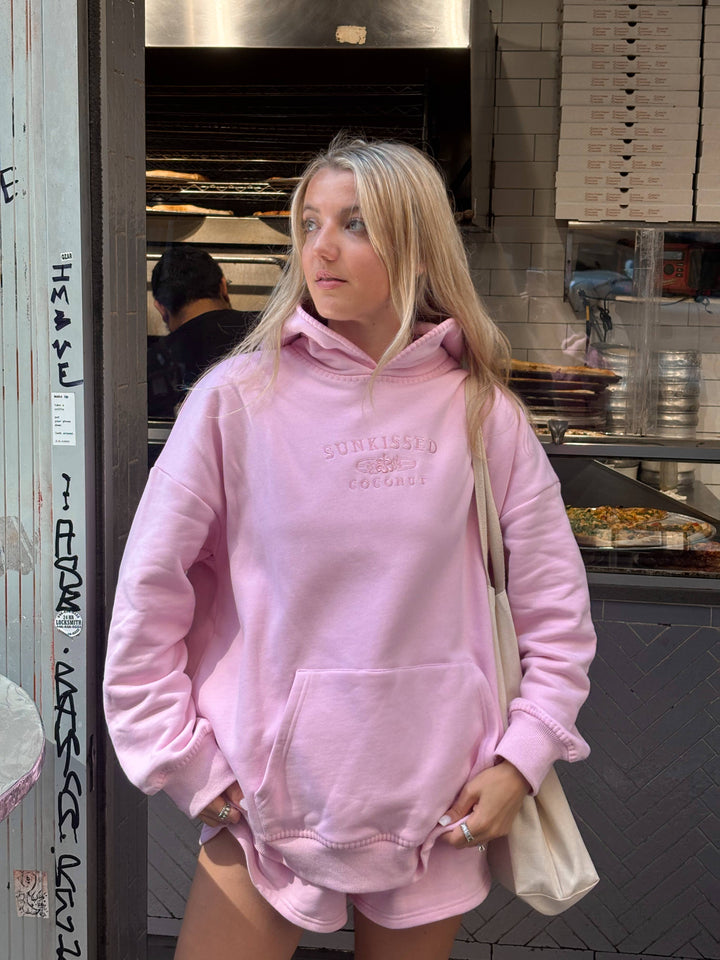 Light Pastel Magenta Stitched Sunkissedcoconut Logo Hoodie 100% Cotton - Baycreek & Co