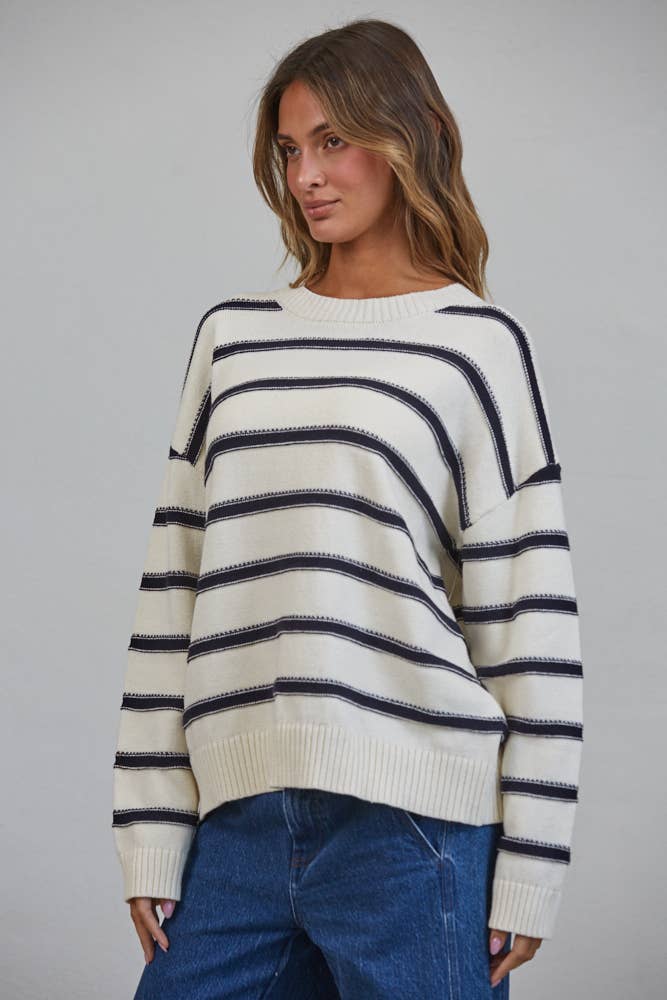 NSW3499 Nautical Stitch Stripe Oversized Sweater - Baycreek & Co
