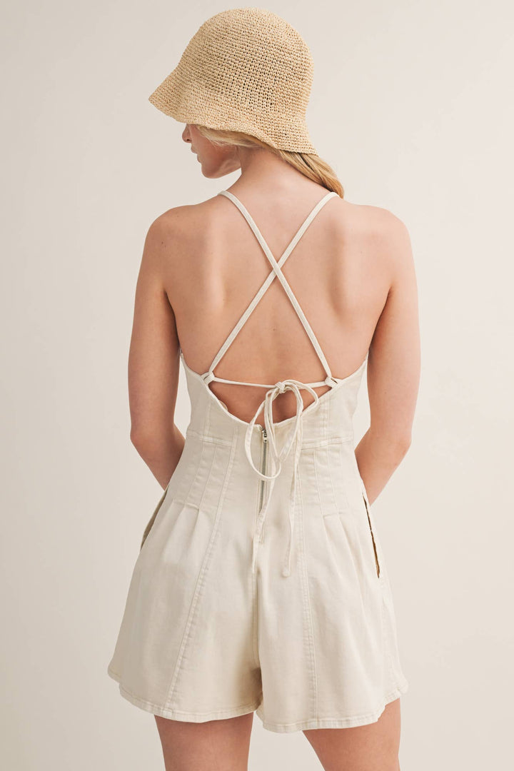 Pleated Twill Romper - Baycreek & Co