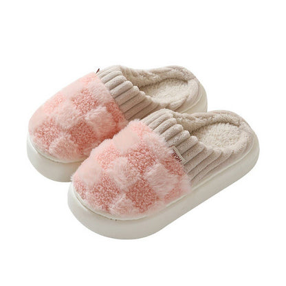 CHECKERED FUZZY WARMIES SLIPPERS- Pink