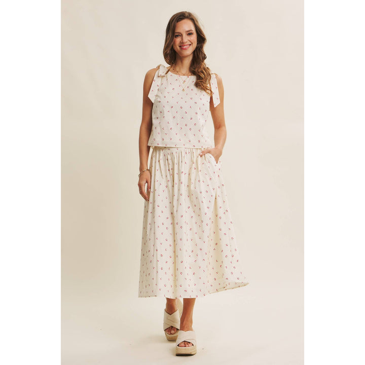 Cotton Cherry Midi Skirt