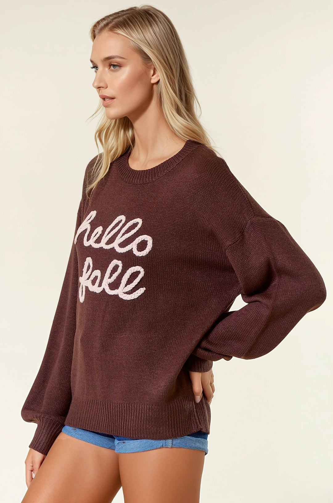 “Hello Fall” Brown Sweater