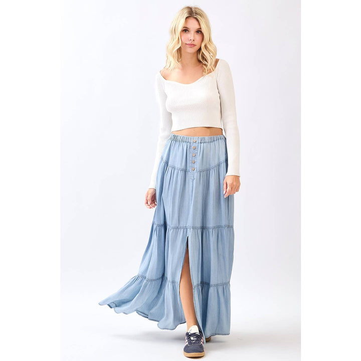 Chambray Front Button Skirt