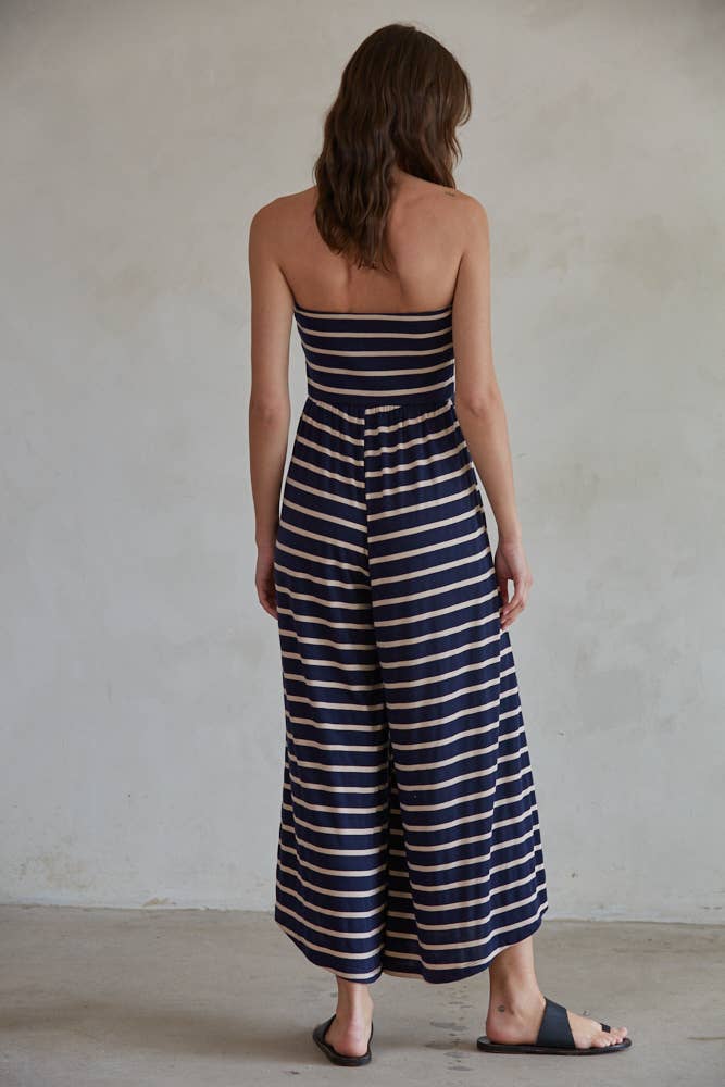 Remington Striped Tube Strapless Wide Leg Jumpsuit