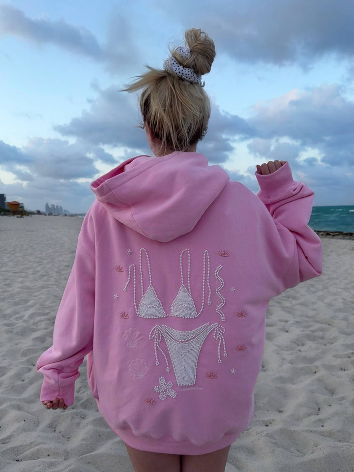 Lottie Pink Bikini Beaded Ocean Hoodie 100% Cotton - Baycreek & Co