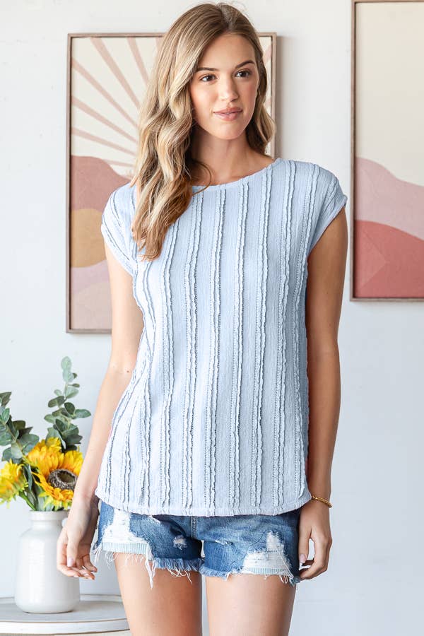 [PLUS SIZE] Stripe Textured Cap Sleeves Blouse T5948XL - Baycreek & Co