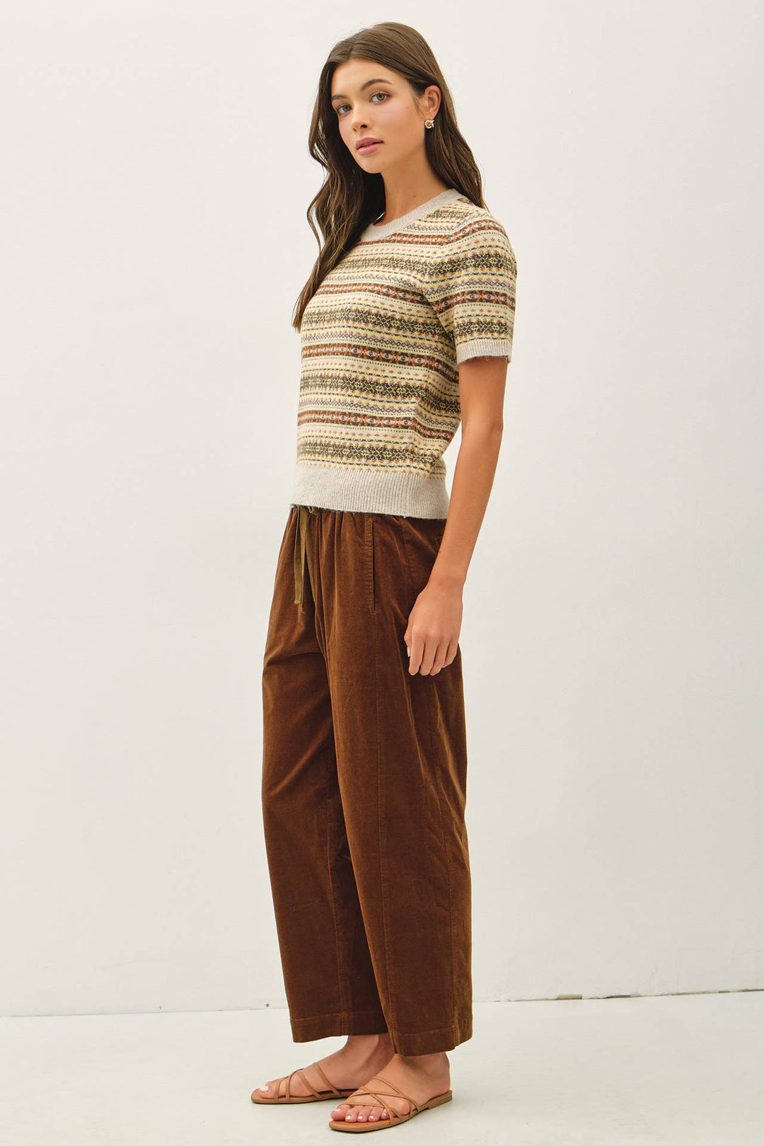 FAIR ISLE SHORT SLEEVE SWEATER: MUSTARD / S - Baycreek & Co