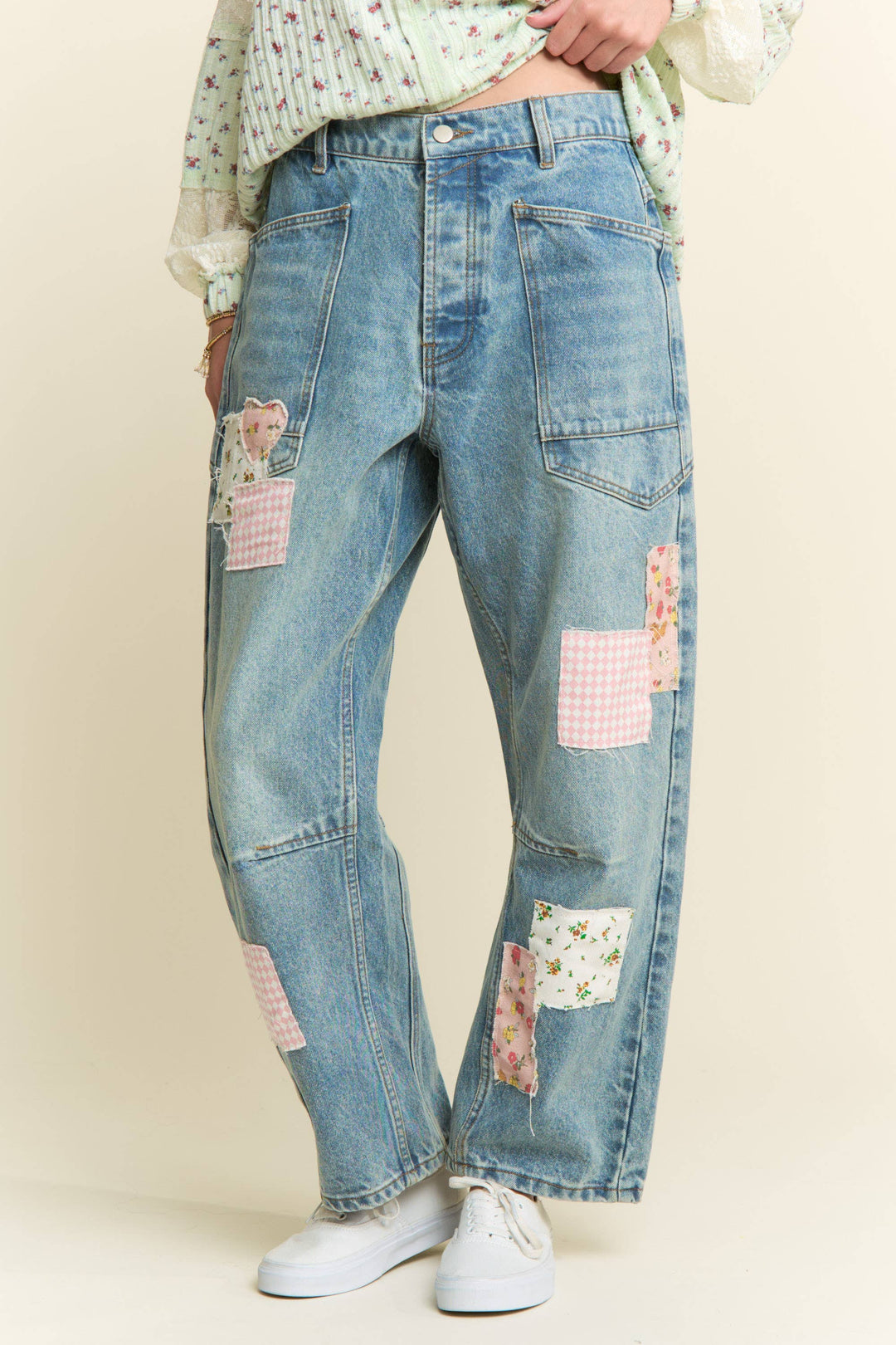 MINERAL WASHED PATCHWORK JEANS - Baycreek & Co