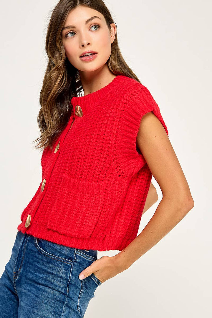 Scarlet Knit Button Vest