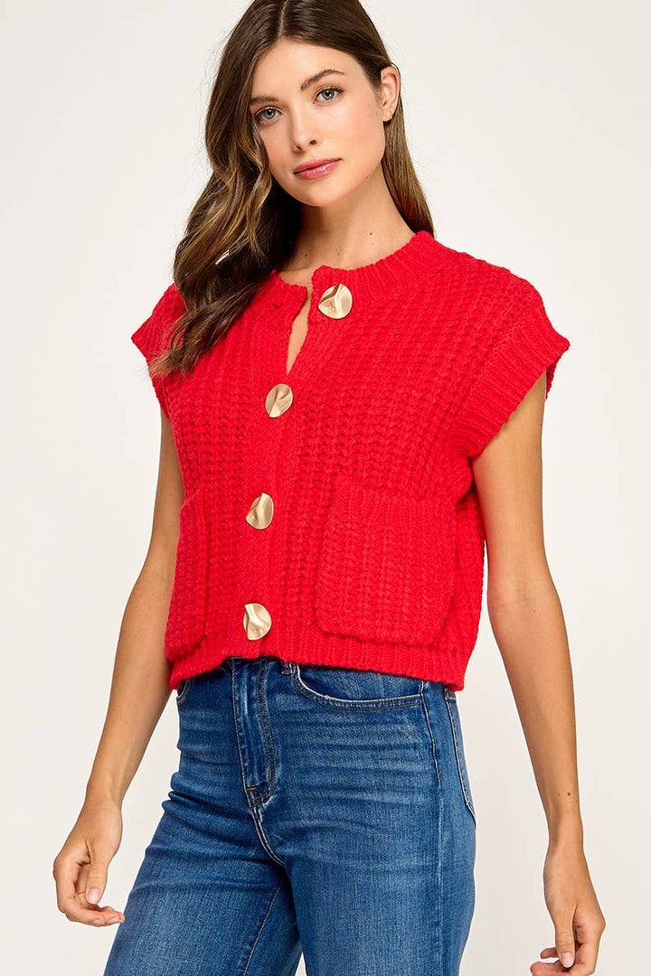 Scarlet Knit Button Vest