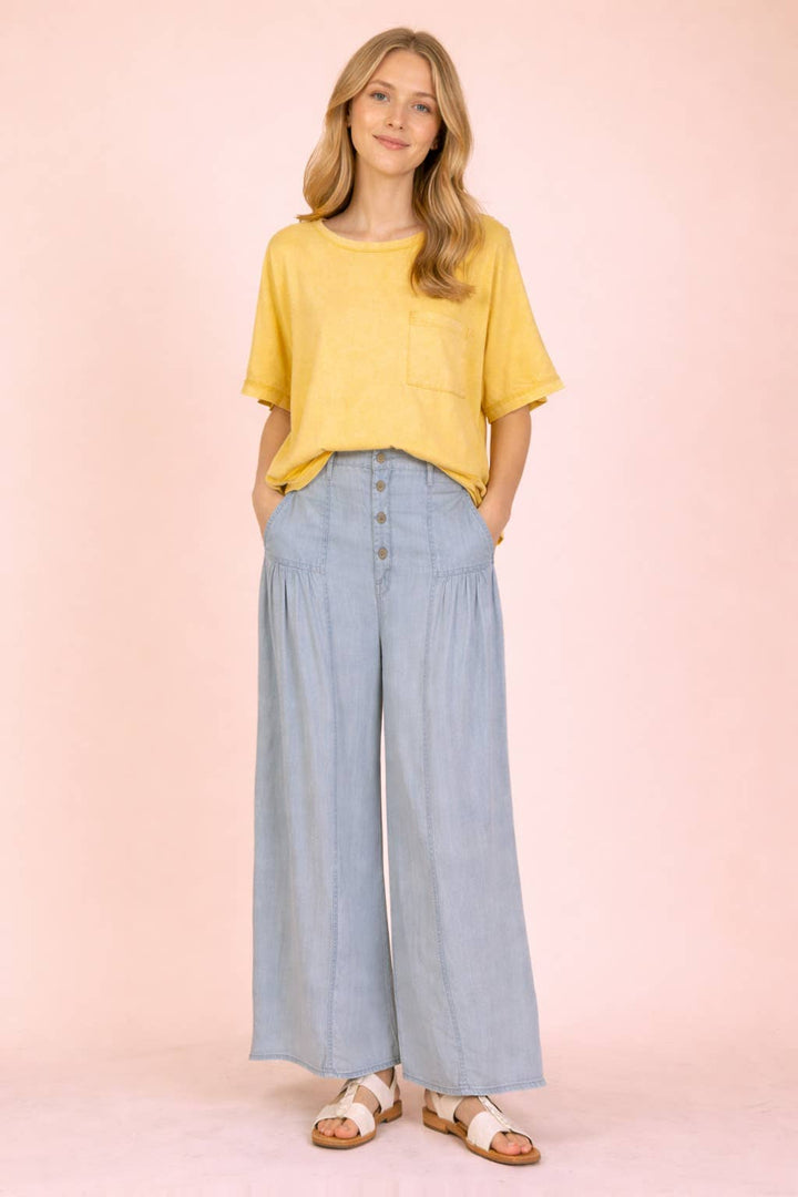 NP70935-Mineral Washed Chambray Wide Pants - Baycreek & Co