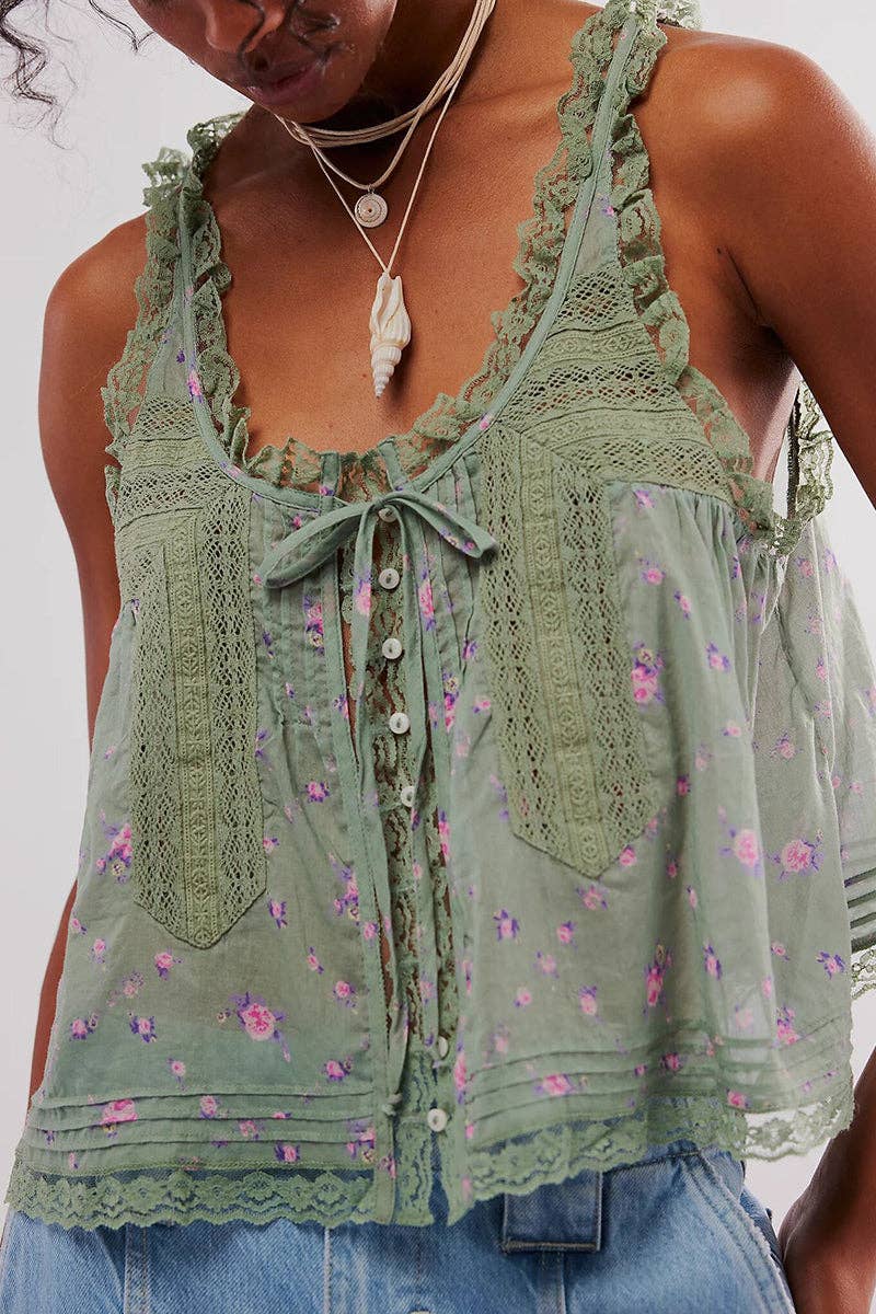 Lace-Trimmed Button-Front Tank - Baycreek & Co