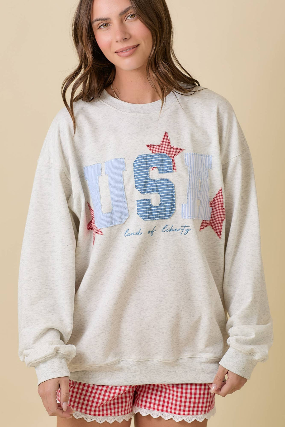 USA Patchwork Oversized Crewneck