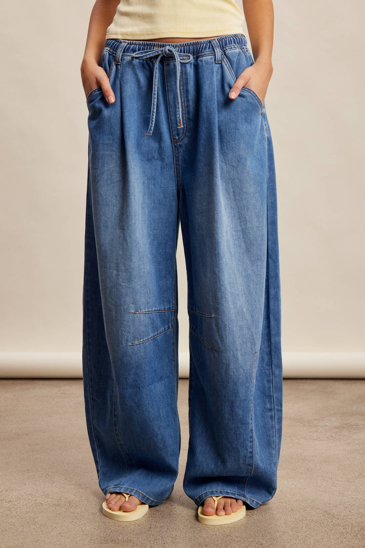 Drawstring Wide-Leg Denim Pants LP0278 - Baycreek & Co