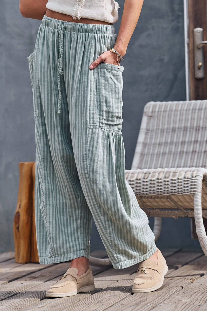 Striped Cotton Drawstring Harem Pants - Baycreek & Co