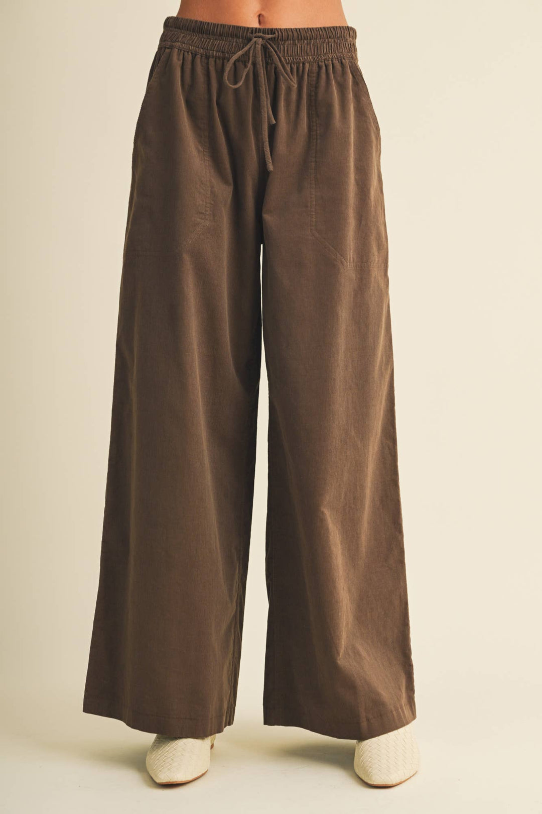 Wide-Leg Corduroy Elasticated Waist Trousers: Brown / S - Baycreek & Co
