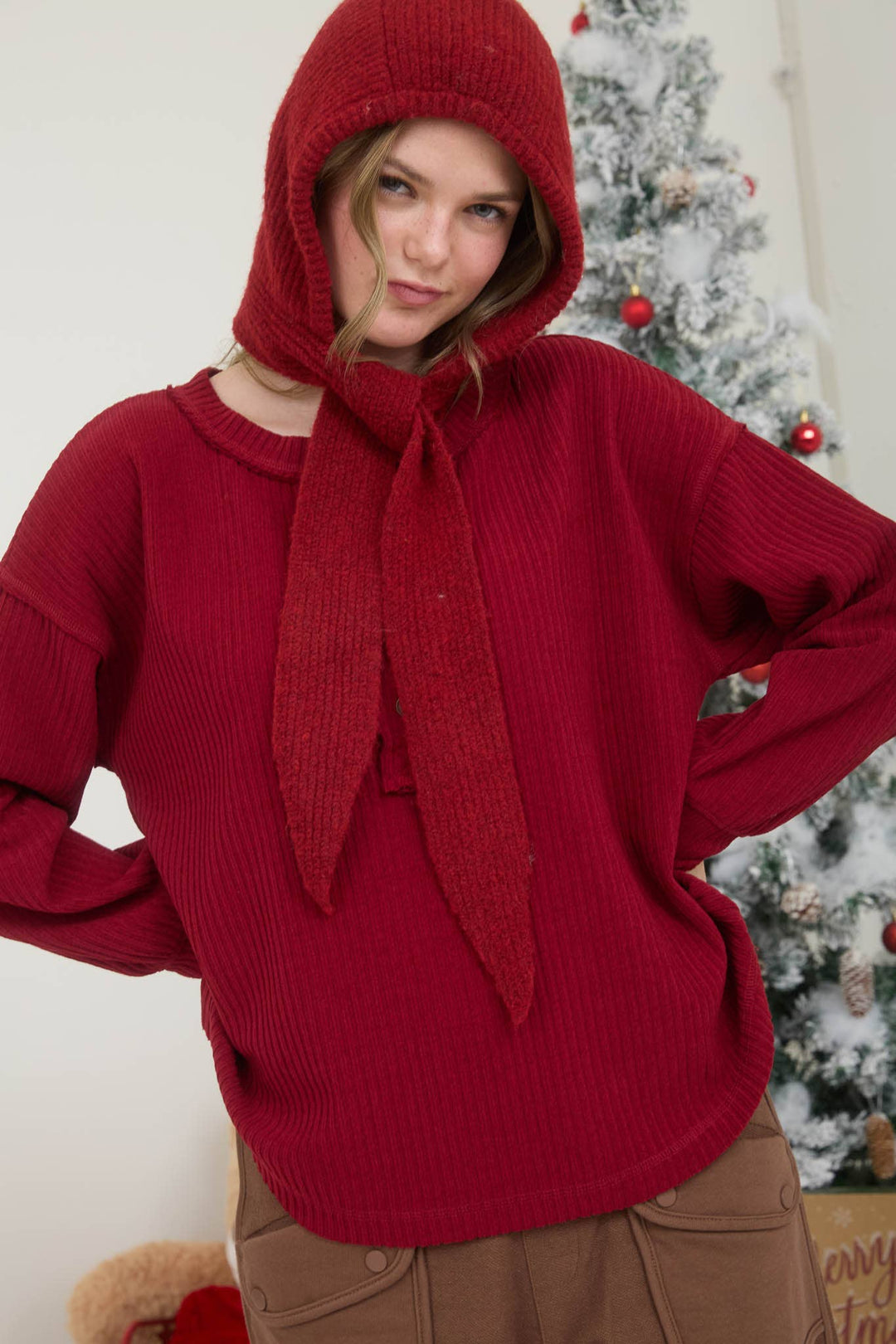 RIBBED HENLEY LONG SLEEVE EXPOSED SEAM KNIT TOP - Baycreek & Co