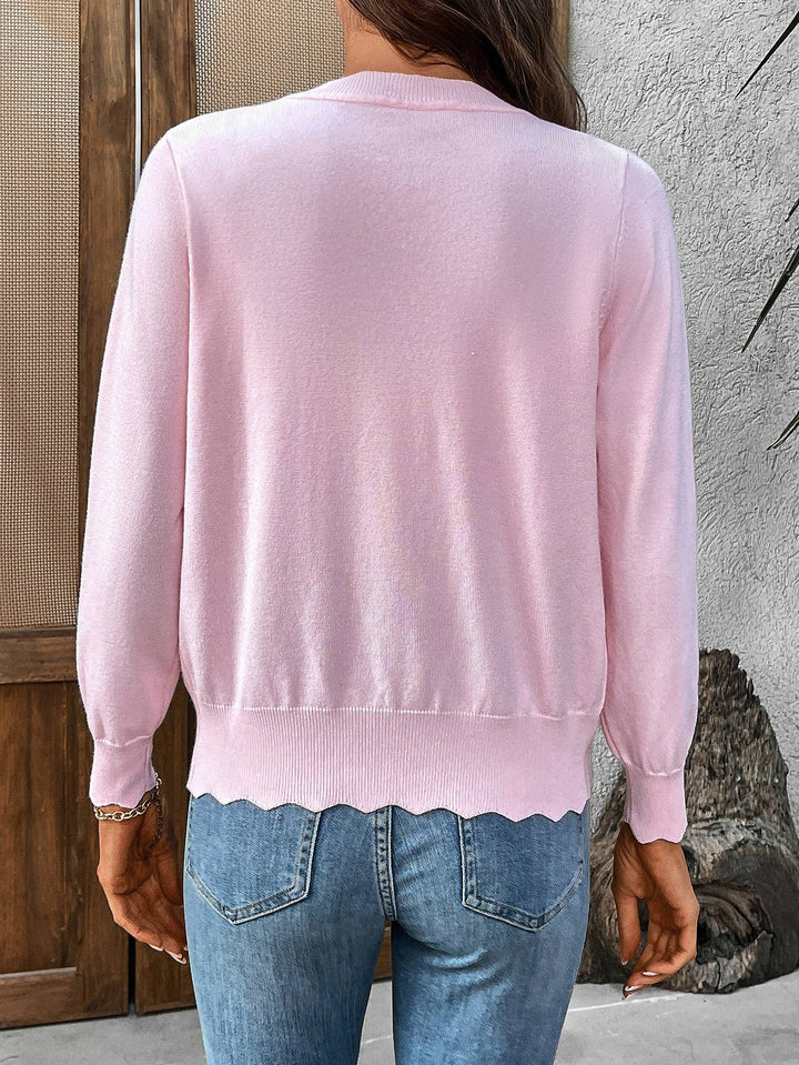Scalloped Edge Button-Front Knit Cardigan - Baycreek & Co