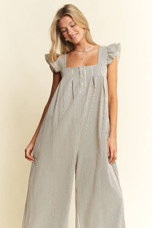 STRIPE SLEEVELESS RUFFLE JUMPSUIT - Baycreek & Co