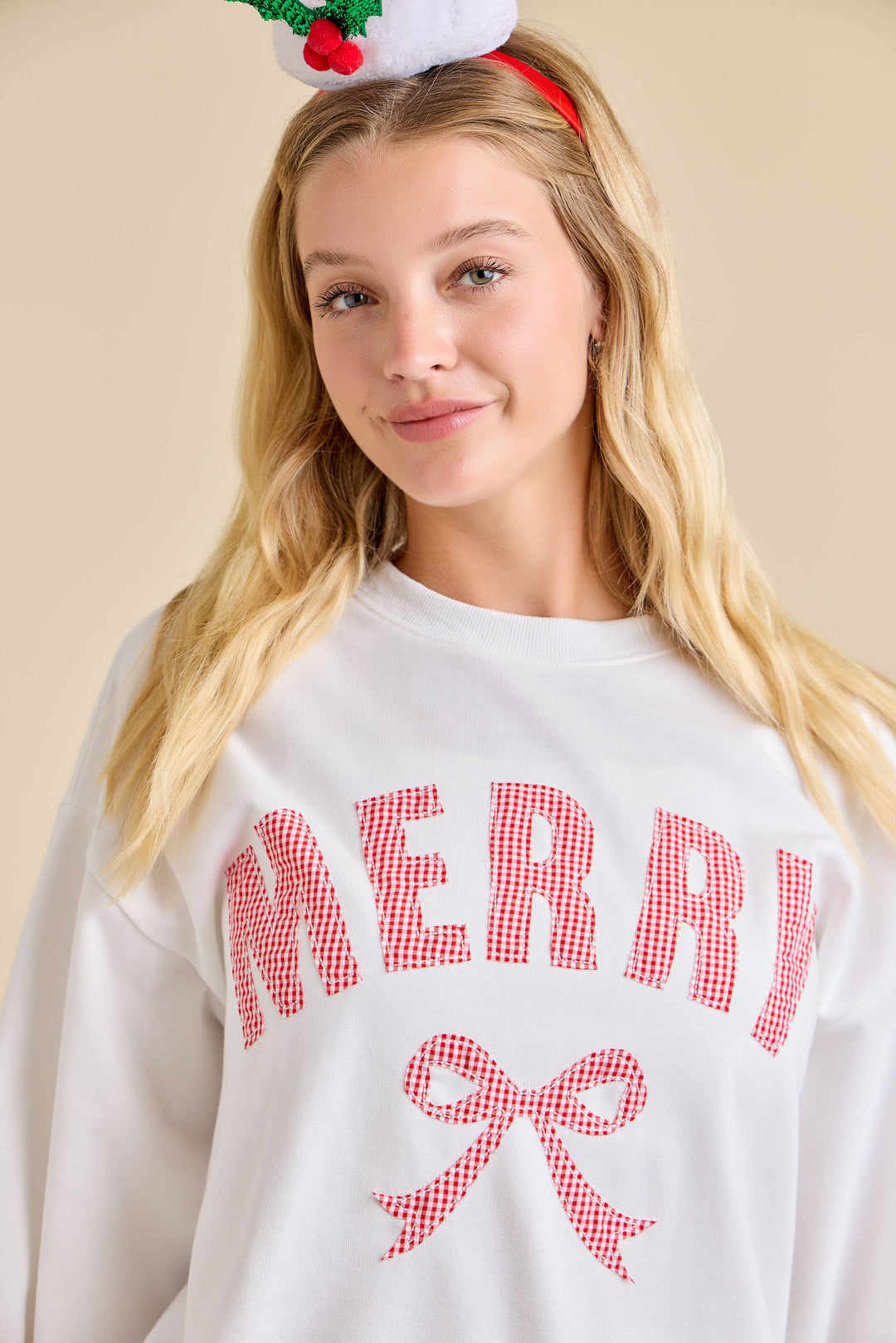 Festive Bow Embroidered Sweatshirt