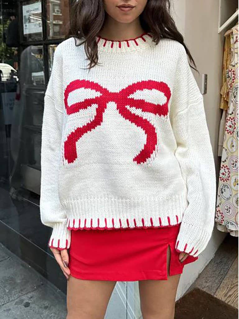 Bow Jacquard Knitted Sweater