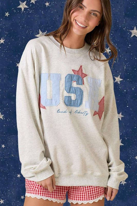 USA Patchwork Oversized Crewneck