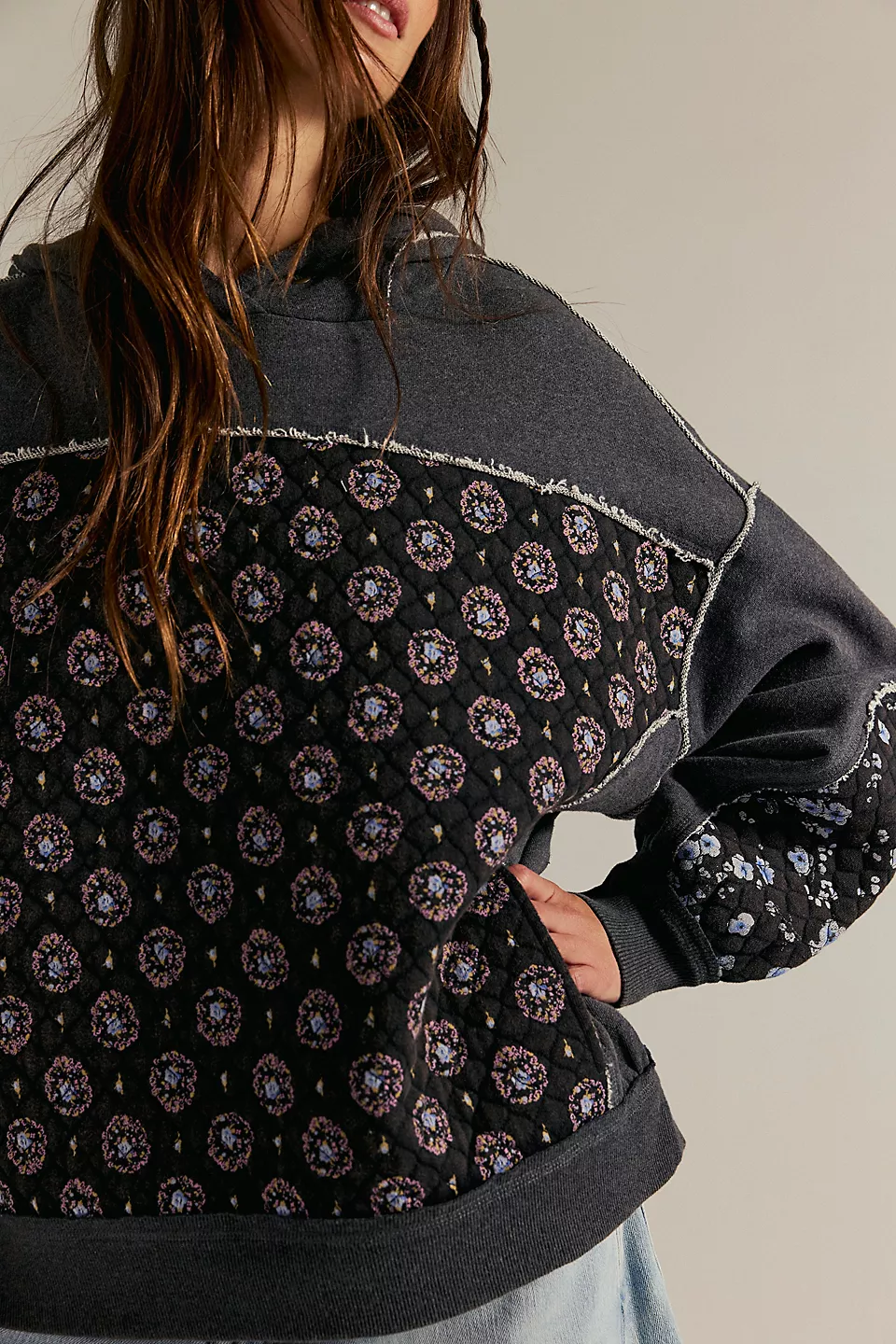 Quilted Floral Patchwork Hoodie Sweatshirt - Baycreek & Co