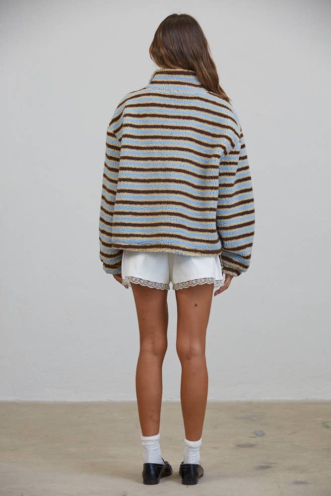 T3535 Relaxed Sherpa Striped Half Zip Pullover - Baycreek & Co