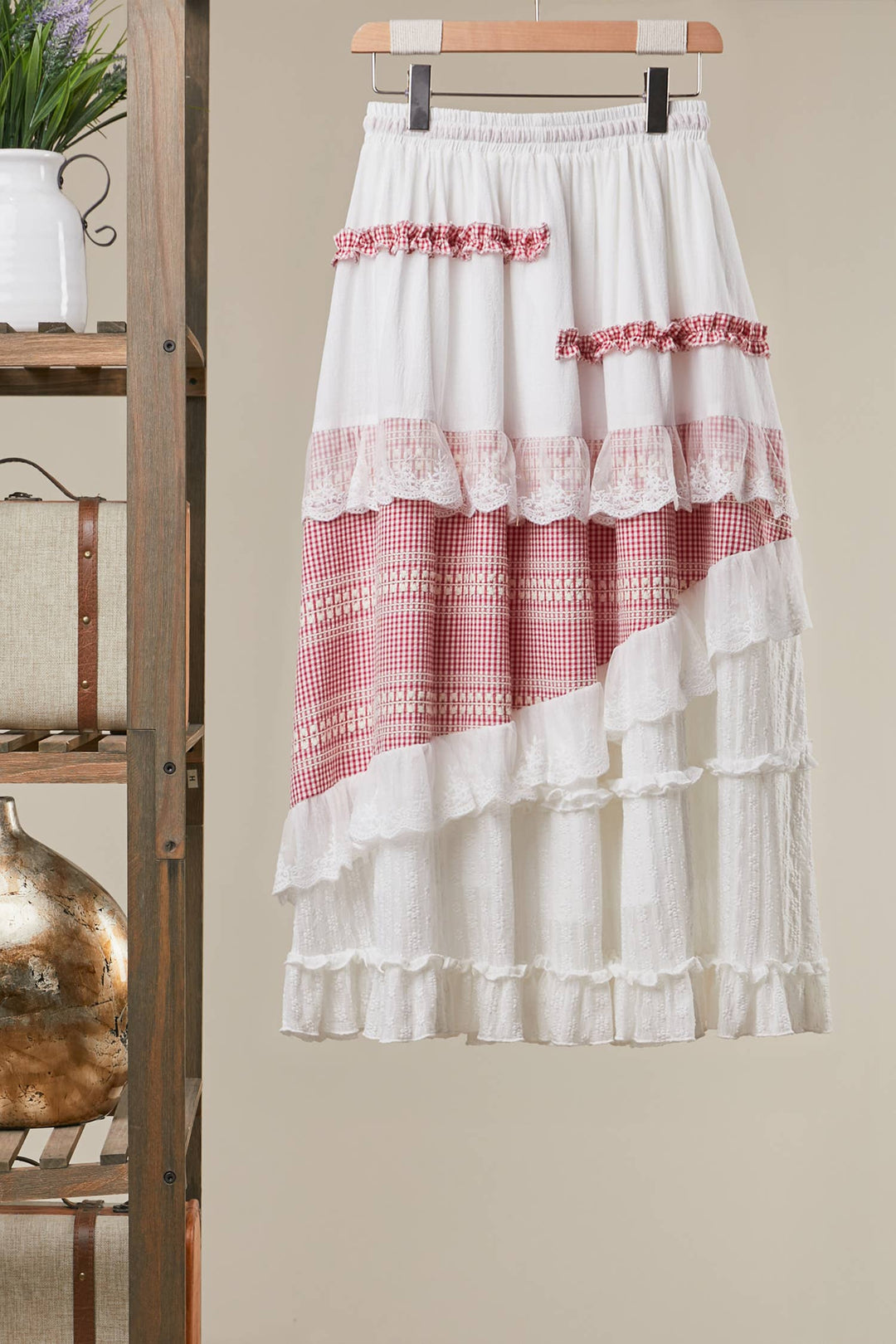 Gingham Lace Ruffle Skirt - Baycreek & Co