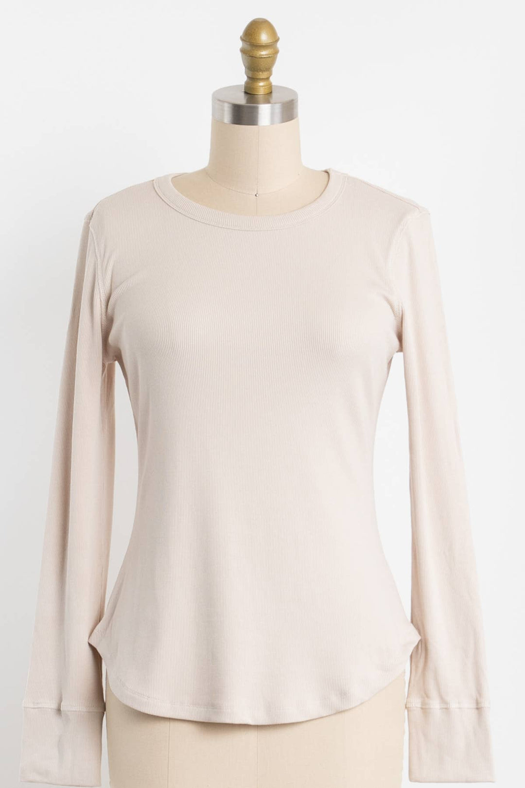 Ribbed Crew Neck Long Sleeve Fitted Top - VJT300022 - Baycreek & Co