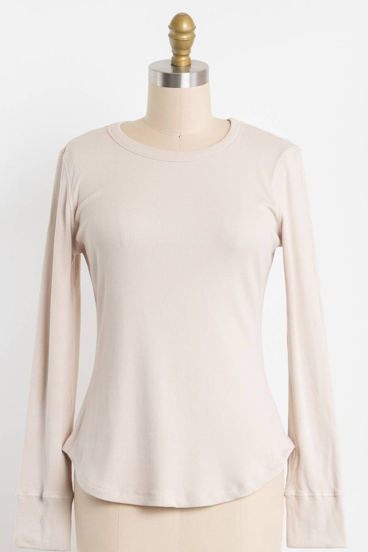 Ribbed Crew Neck Long Sleeve Fitted Top - VJT300022 - Baycreek & Co