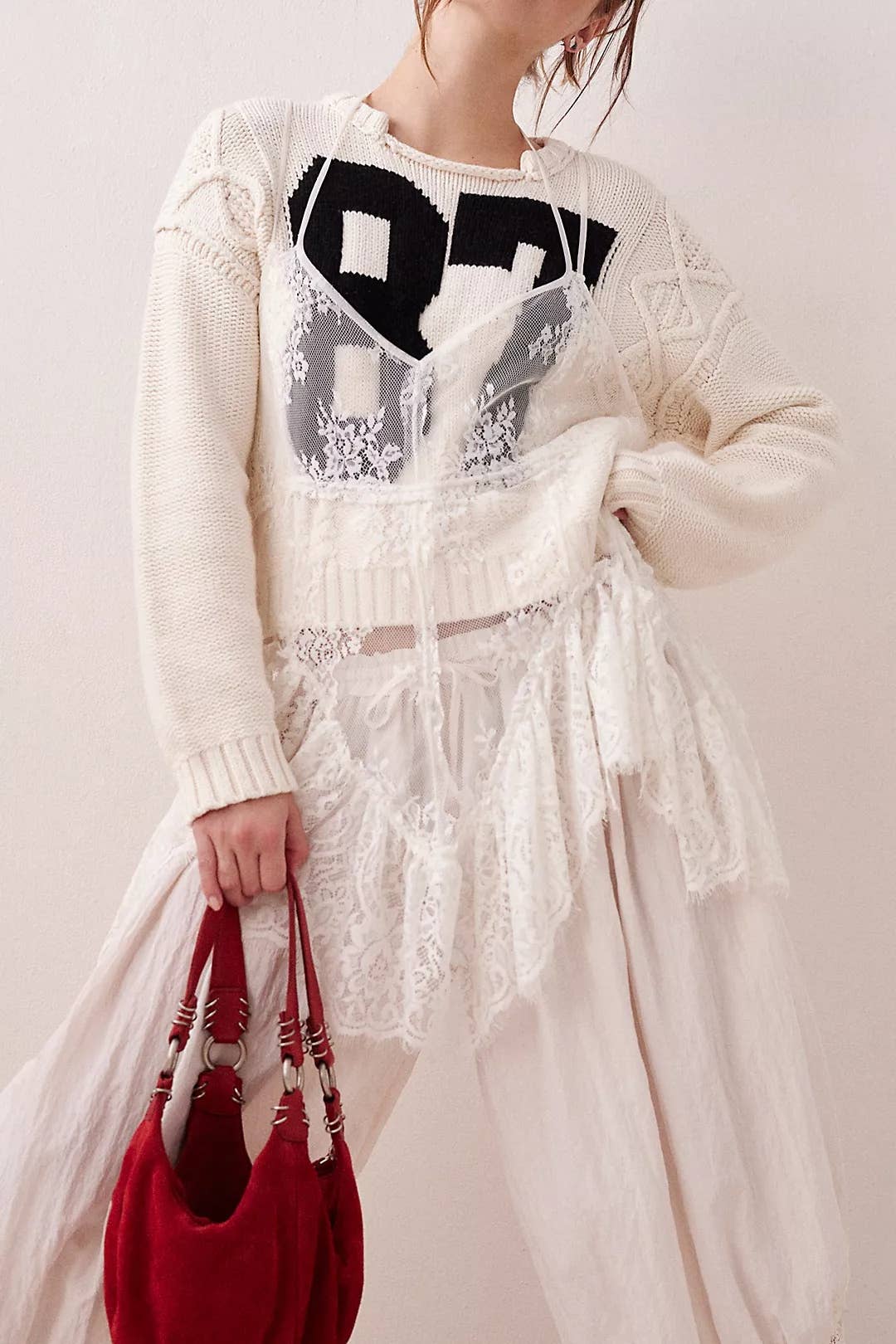 Cropped Cable-Knit 87 Graphic Sweater - Baycreek & Co
