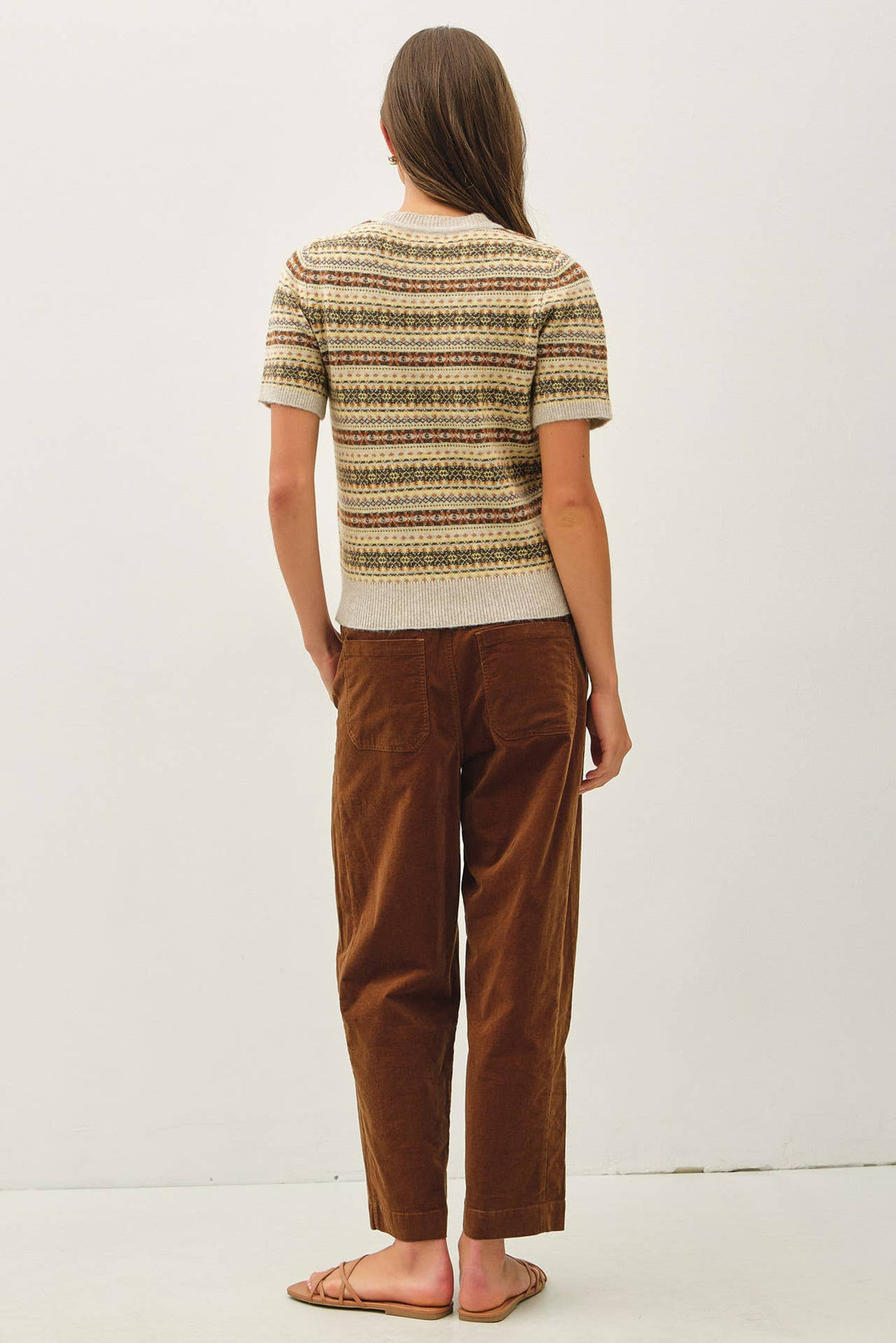 FAIR ISLE SHORT SLEEVE SWEATER: MUSTARD / S - Baycreek & Co