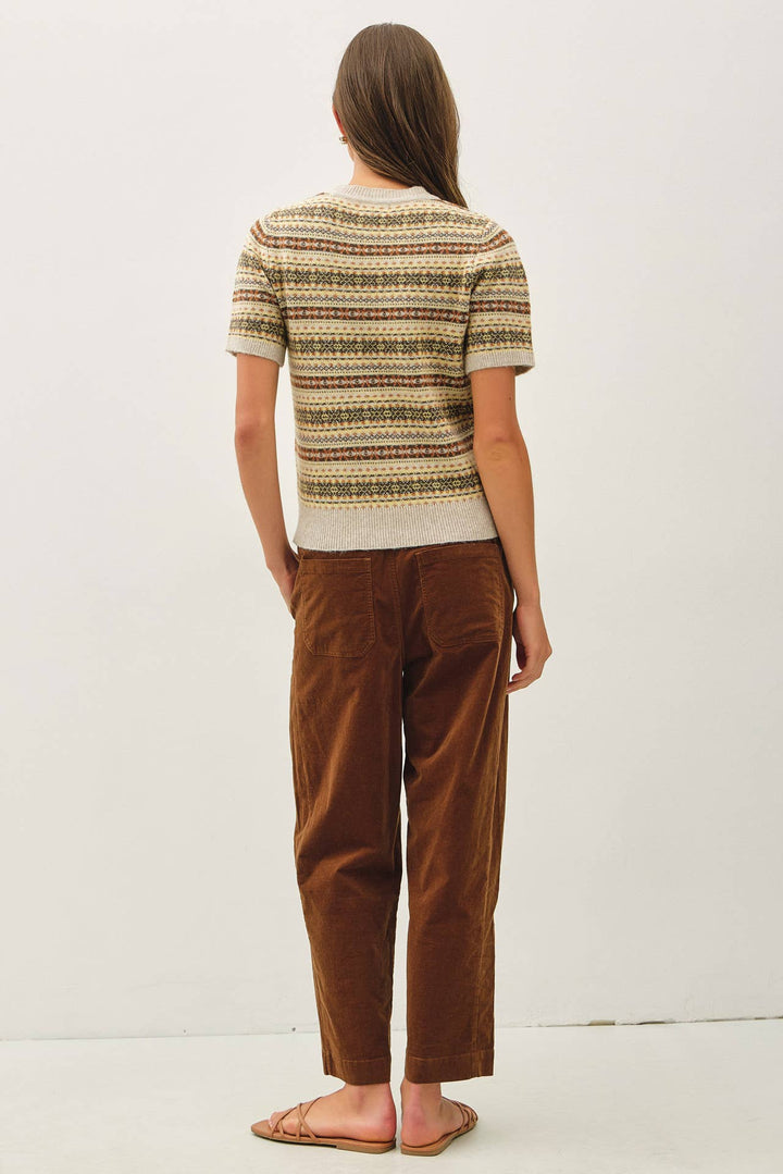 FAIR ISLE SHORT SLEEVE SWEATER: MUSTARD / S - Baycreek & Co