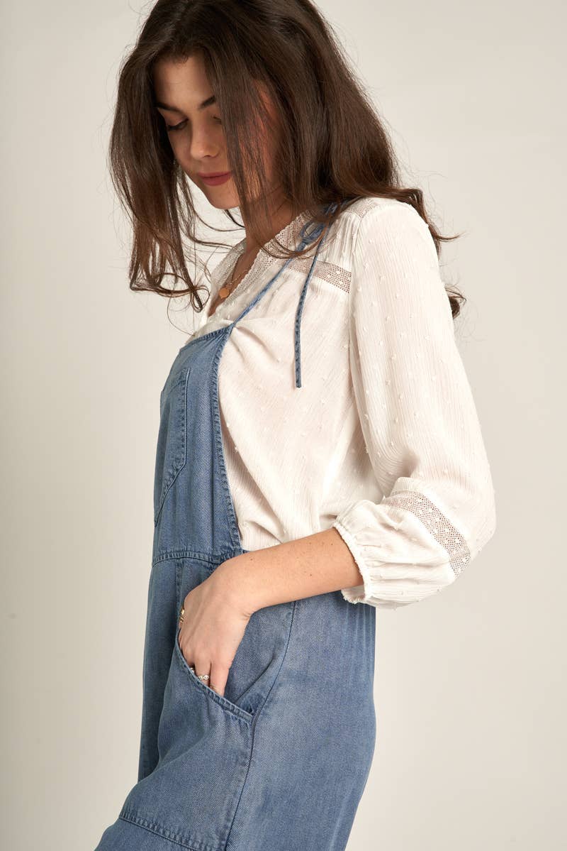 Tie Shoulder Soft Denim Jumpsuit