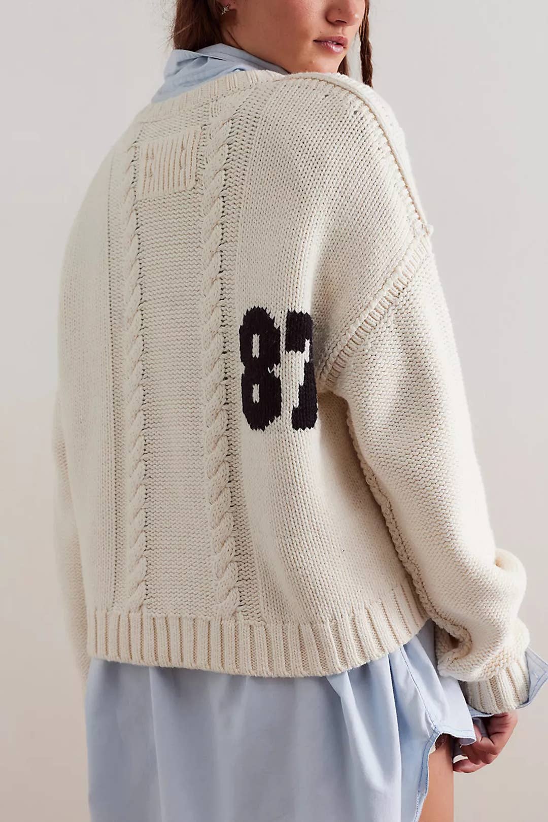 Cropped Cable-Knit 87 Graphic Sweater - Baycreek & Co