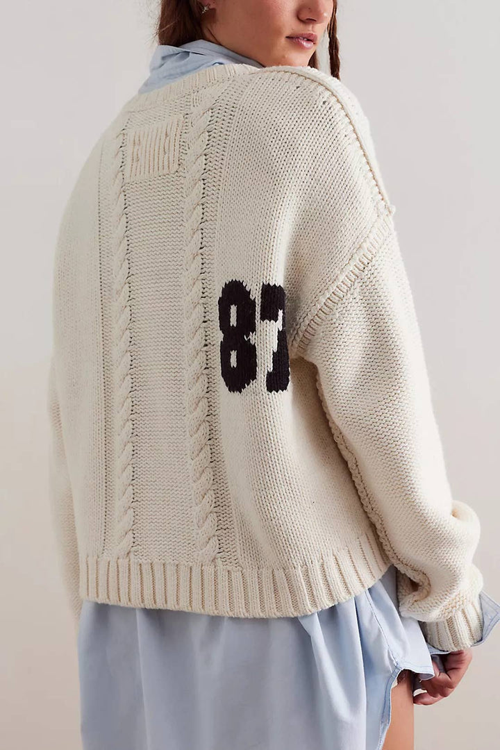 Cropped Cable-Knit 87 Graphic Sweater - Baycreek & Co