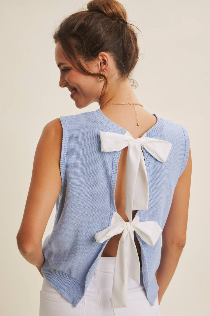 UNEXPECTED TWIST CONTRAST BOW BACK SWEATER TOP - Baycreek & Co